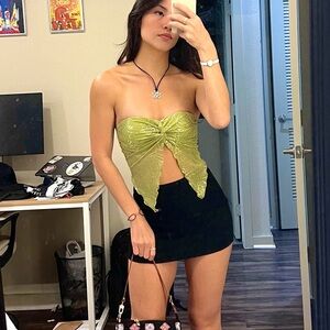 Black Linen Textured Mini Skirt